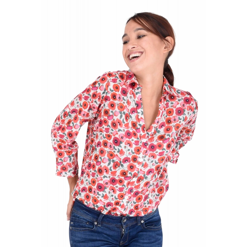 PALME chemise coton col V manches 3/4