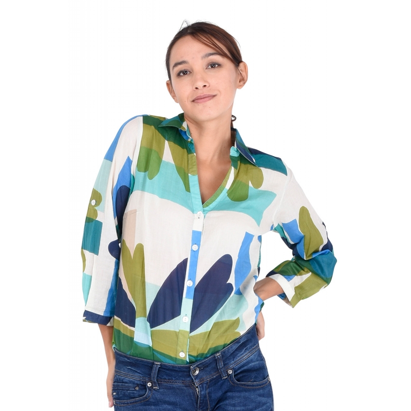 PALME chemise coton col V manches 3/4