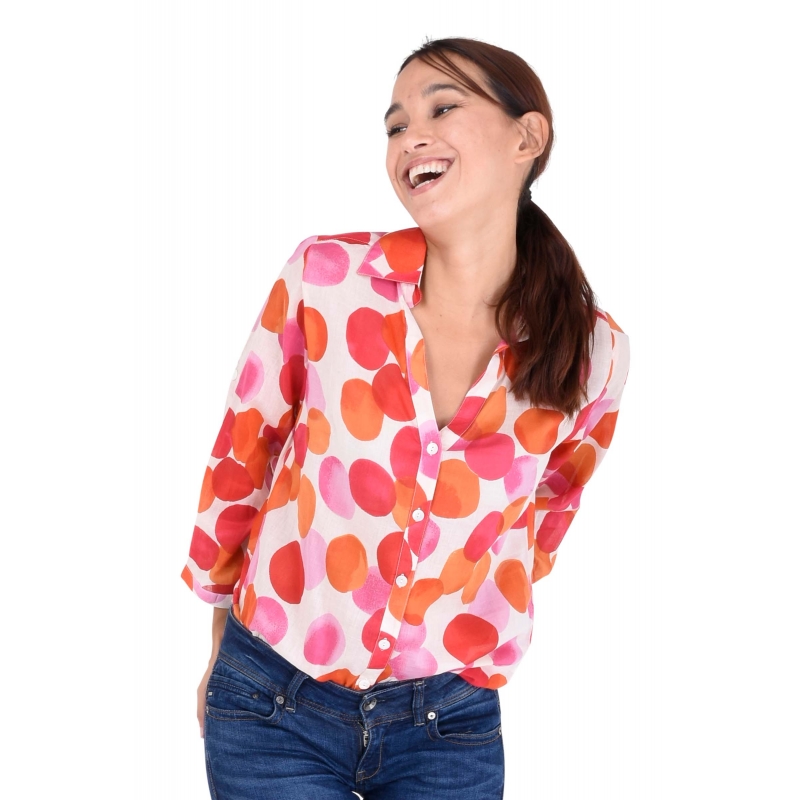 PALME chemise coton col V manches 3/4