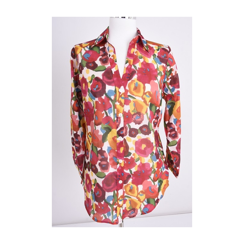 PALME chemise coton col V manches 3/4