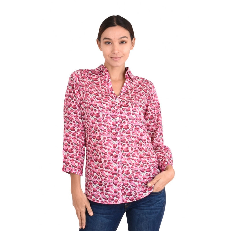 PALME chemise coton col V manches 3/4