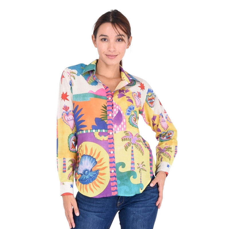 PALME chemise coton col V manches 3/4