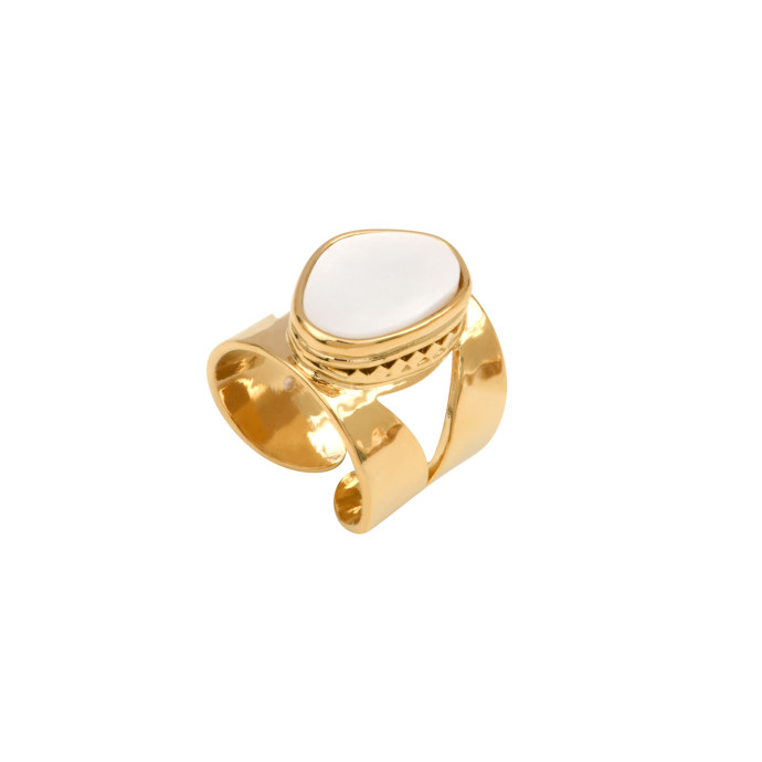 SATELLITE-PARIS Bague large Noto taille M en métal doré ciselé cabochon nacre - blanc