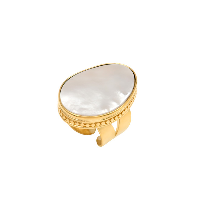 SATELLITE-PARIS Bague large Noto taille M en métal doré et cabochon de nacre - blanc