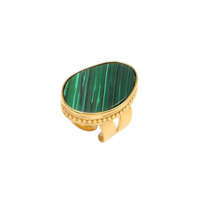 SATELLITE-PARIS Bague large Noto taille M en métal doré et cabochon malachite - vert