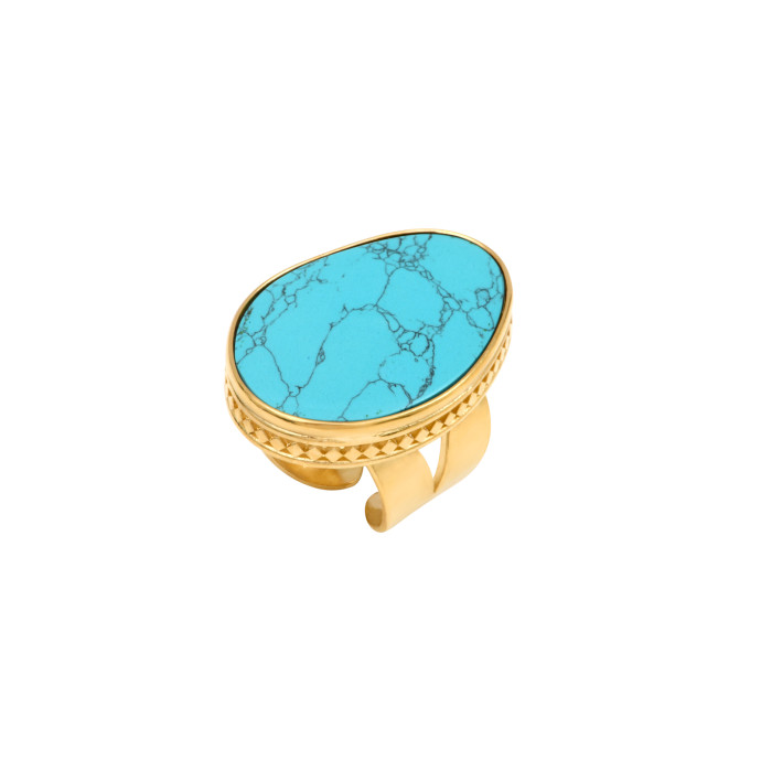 SATELLITE-PARIS Bague large Noto taille M en métal doré et cabochon turquoise - bleu