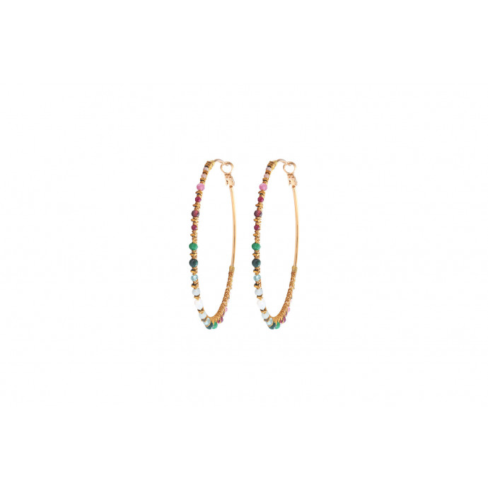 SATELLITE-PARIS Boucles d'oreilles maxi créoles grenat agate Ø 6,5 cm - vert