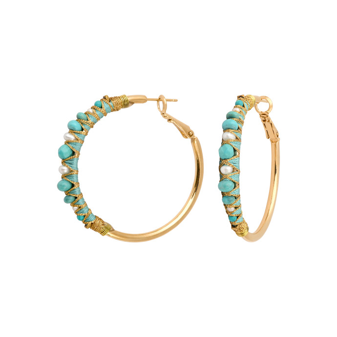SATELLITE-PARIS Boucles d'oreilles créoles Salina perles et pierres de couleur - bleu