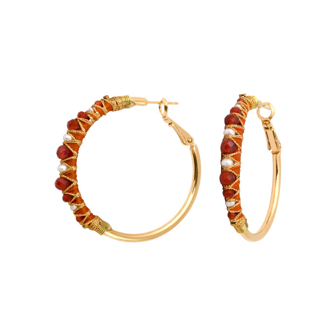 SATELLITE-PARIS Boucles d'oreilles créoles Salina perles et pierres de couleur - orange