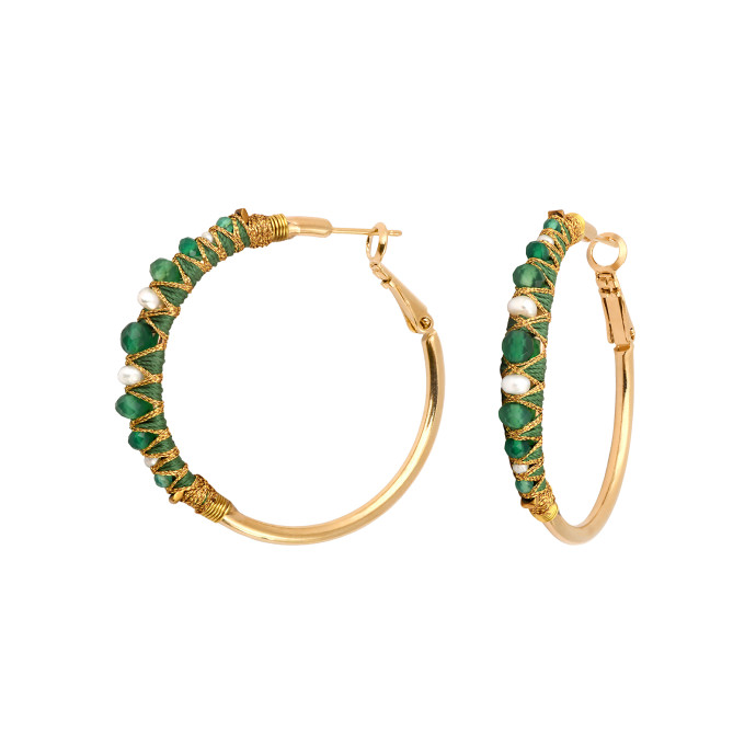 SATELLITE-PARIS Boucles d'oreilles créoles Salina perles et pierres de couleur - vert