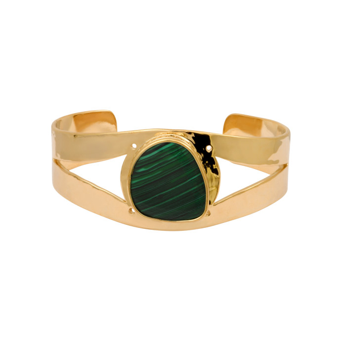 SATELLITE-PARIS Bracelet manchette Noto en métal doré et cabochon malachite composite - vert