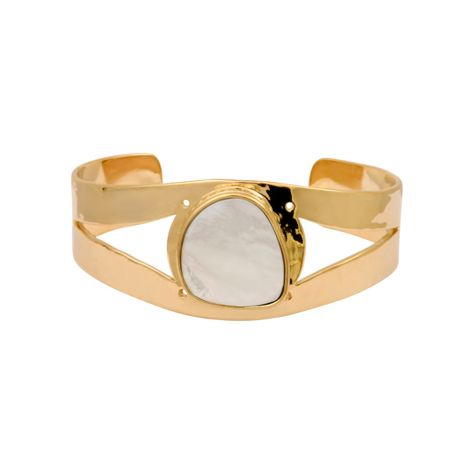 SATELLITE-PARIS Bracelet manchette Noto en métal doré et cabochon nacre - blanc