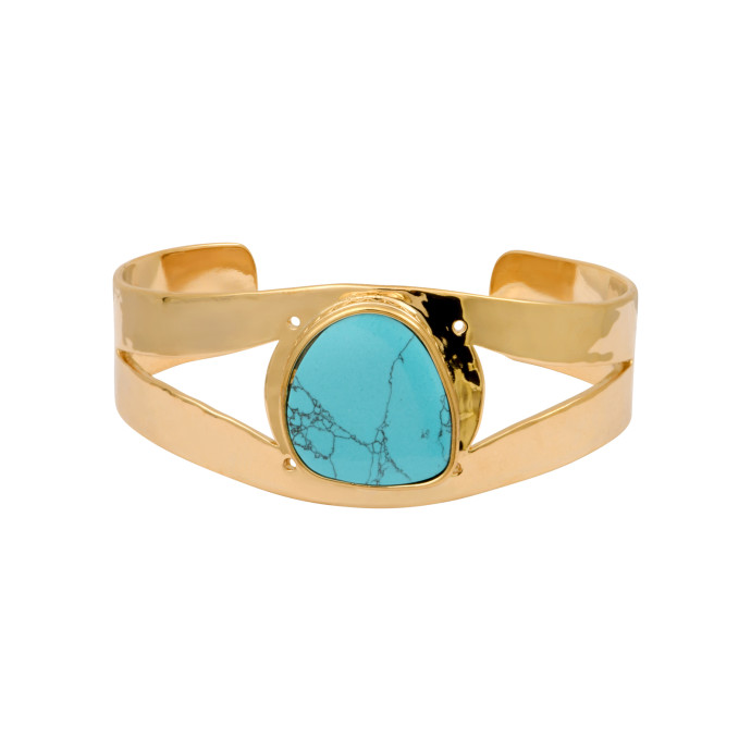 SATELLITE-PARIS Bracelet manchette Noto en métal doré et cabochon turquoise composite - bleu
