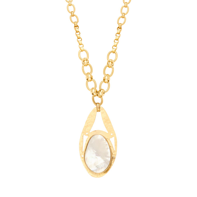SATELLITE-PARIS Collier réglable Noto en métal doré ciselé et cabochon de nacre - blanc