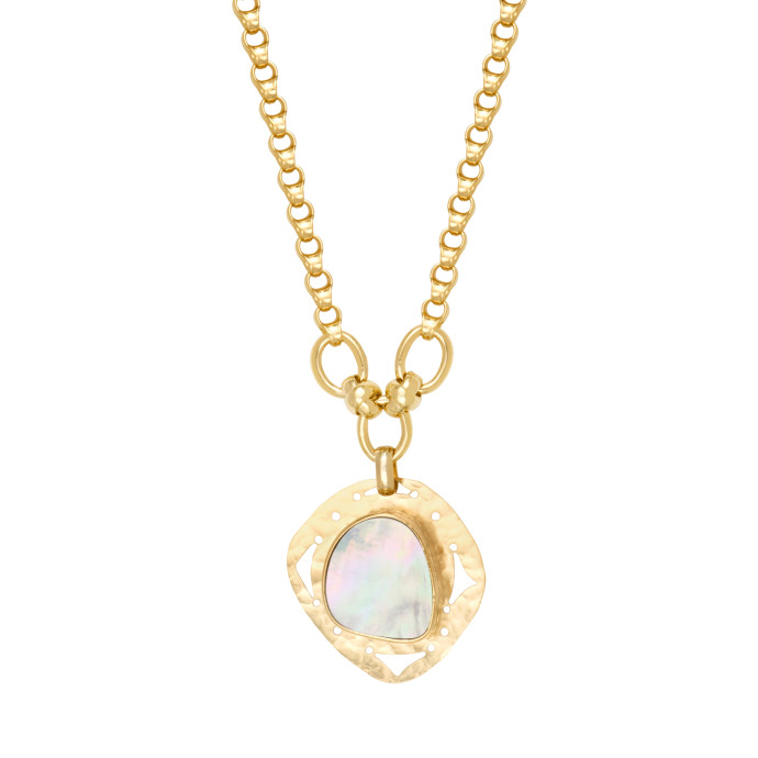 SATELLITE-PARIS Collier réglable Noto en métal doré martelé et cabochon de nacre - blanc