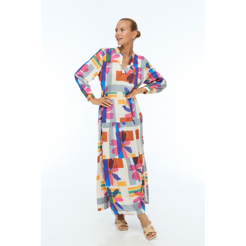 PALME Robe Longue Col Mao Viscose Imprime