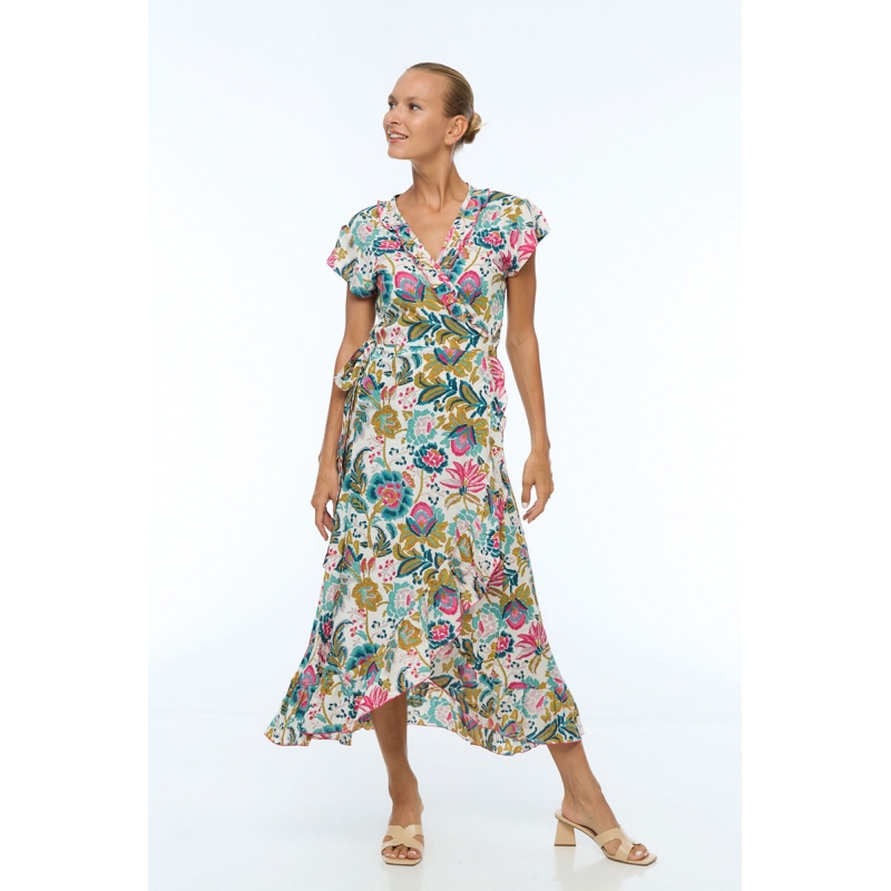 PALME Robe Longue Croisee Viscose Volantee
