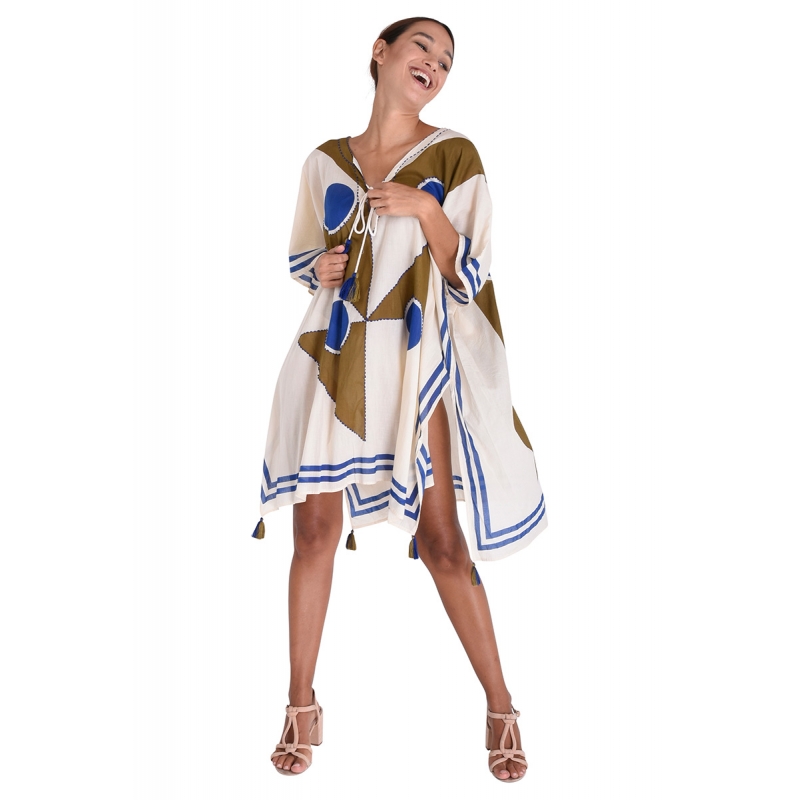 PALME Kaftan Coton Court Block Print Brode