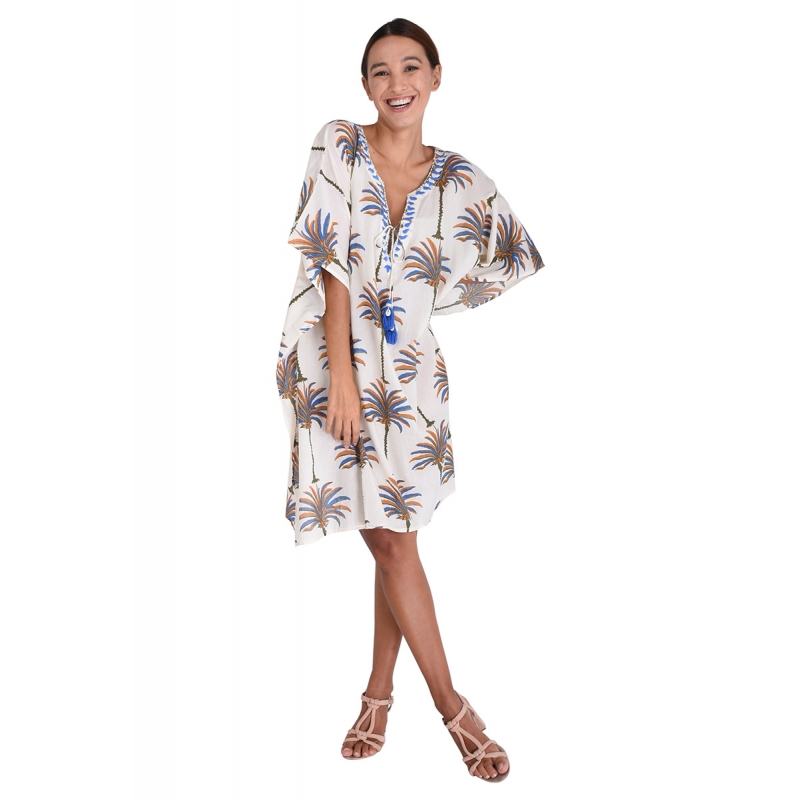 PALME Poncho Coton Col Brode Palmier