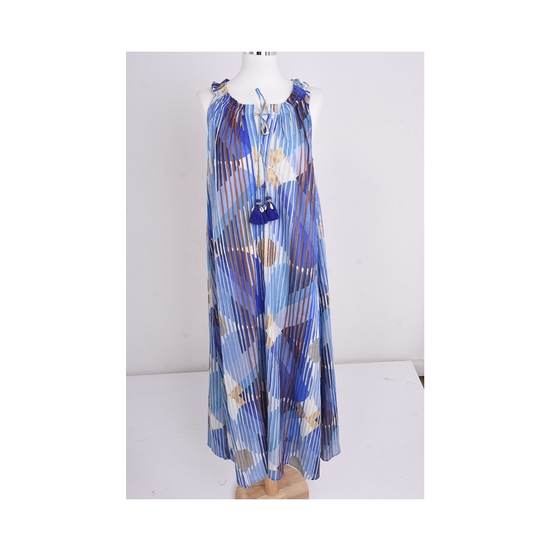 PALME Robe Longue Col Plisse Ss Manches