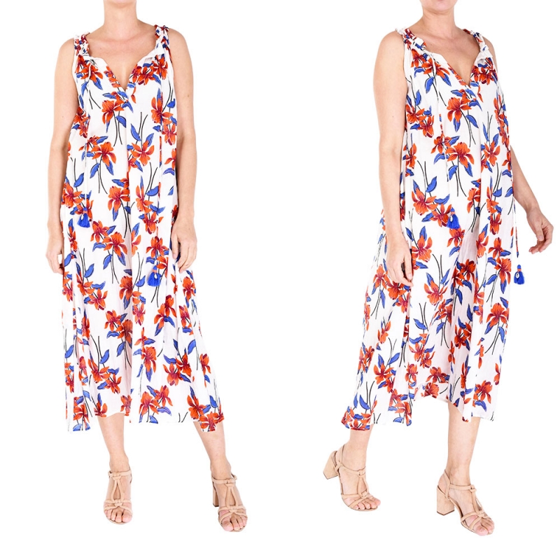 PALME Robe Longue Col Plisse Ss Manches
