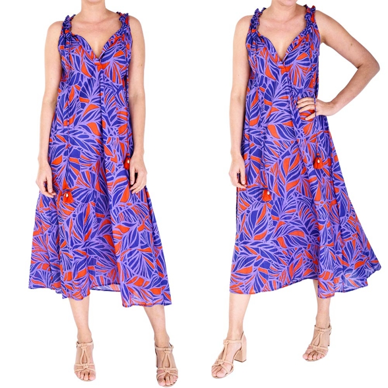 PALME Robe Longue Col Plisse Ss Manches