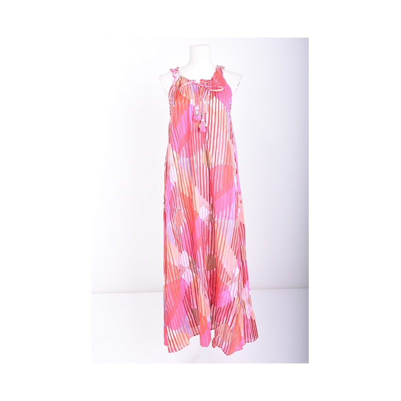 PALME Robe Longue Col Plisse Ss Manches