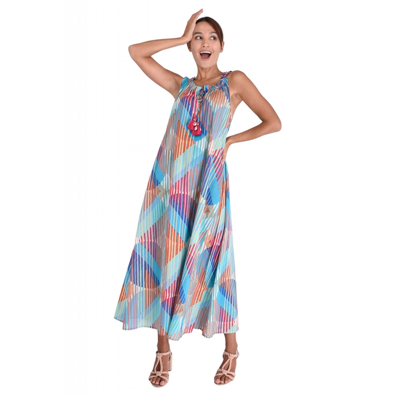 PALME Robe Longue Col Plisse Ss Manches