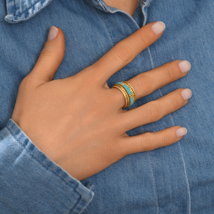 SATELLITE-PARIS Bague ajustable Alicudi en métal doré à l'or fin et perles du Japon taille M - turquoise – Image 2