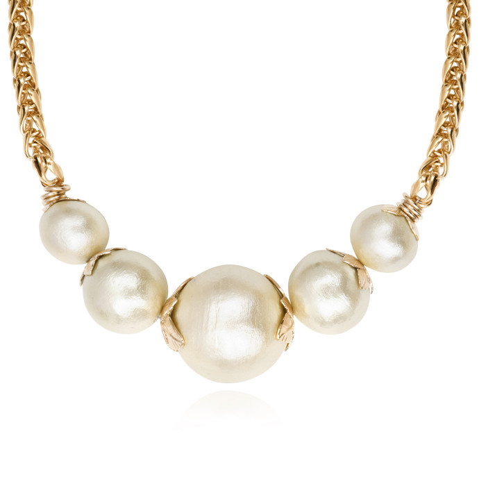 SATELLITE-PARIS Collier choker en métal doré à l'or fin et perles de coton - blanc