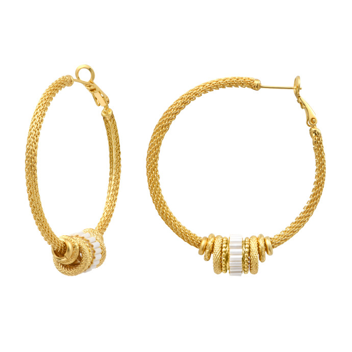 SATELLITE-PARIS  Grandes boucles d'oreilles créoles Alicudi en métal doré et perles du Japon - blanc