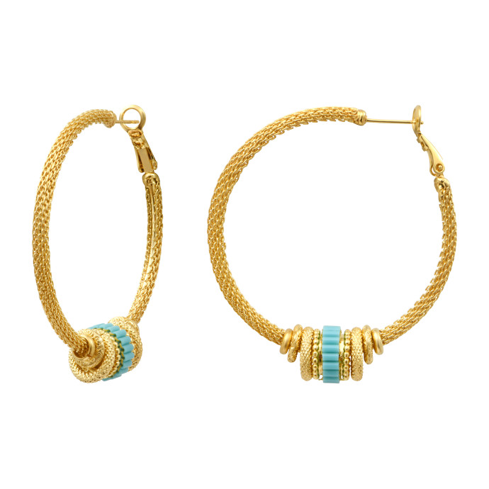 SATELLITE-PARIS Grandes boucles d'oreilles créoles Alicudi en métal doré et perles du Japon - bleu
