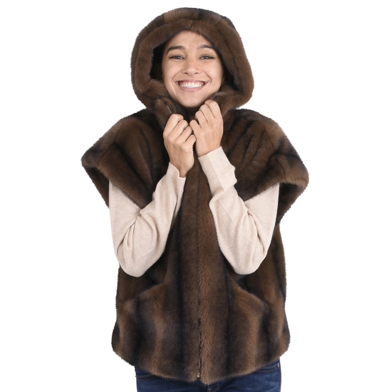 PALME Veste S Manches Faux Vison+Capuche