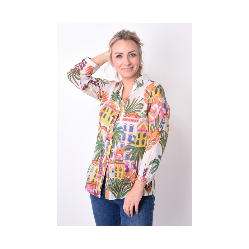 PALME chemise coton col V manches 3/4