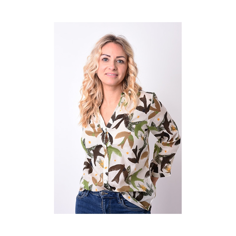 PALME chemise coton col V manches 3/4