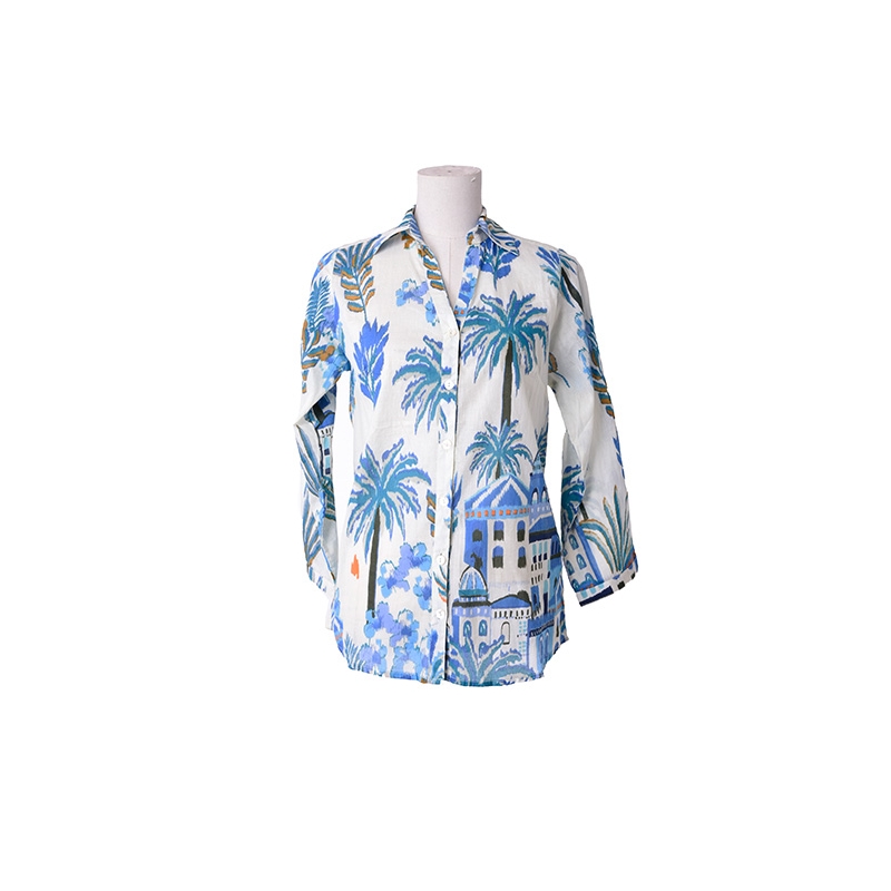 PALME chemise coton col V manches 3/4