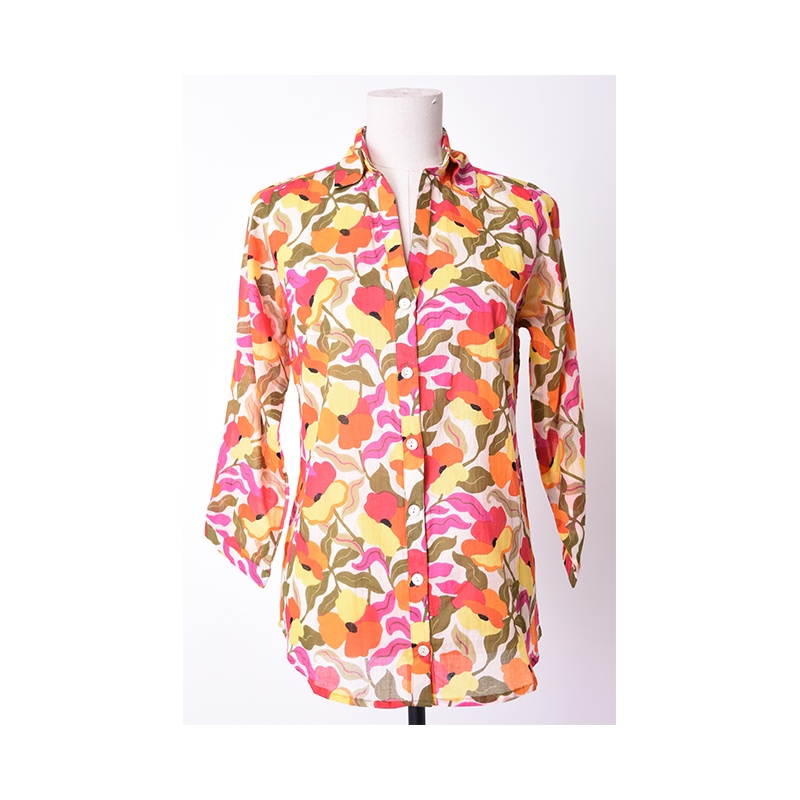 PALME chemise coton col V manches 3/4