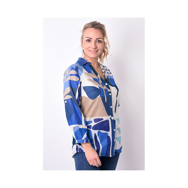 PALME chemise coton col V manches 3/4