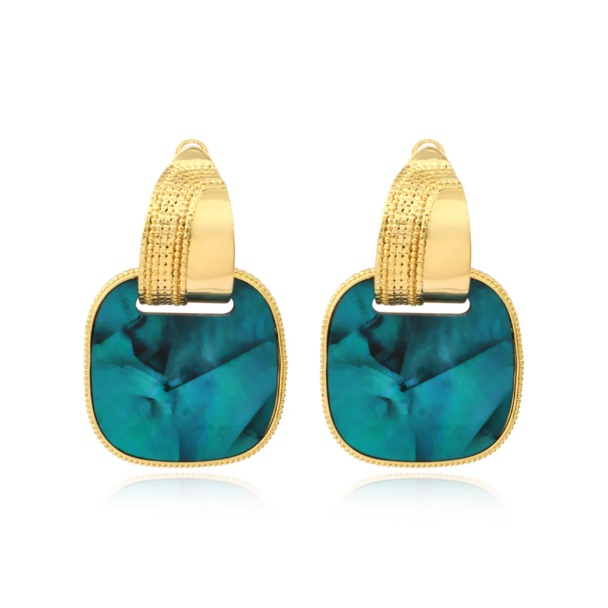 SATELLITE-PARIS Boucles d'oreilles tiges percées carrées Ashanti – turquoise et vert