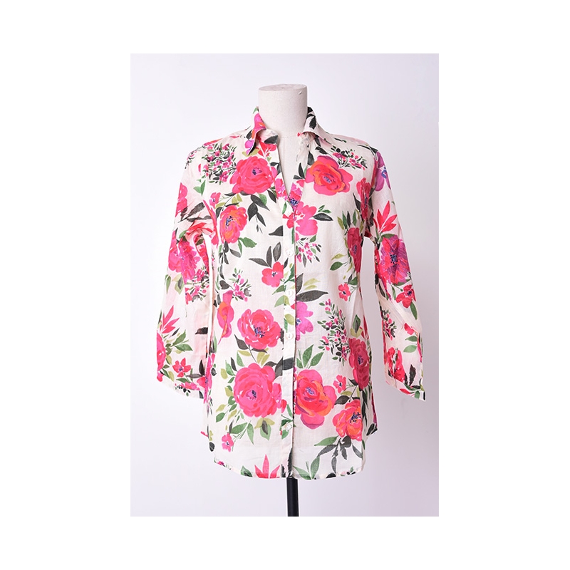 PALME chemise coton col V manches 3/4