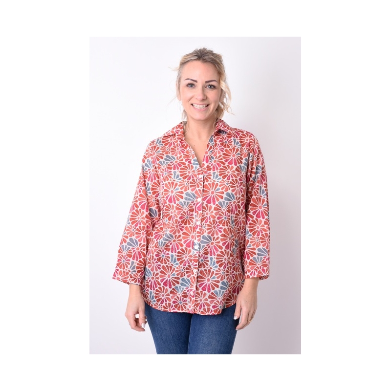 PALME chemise coton col V manches 3/4