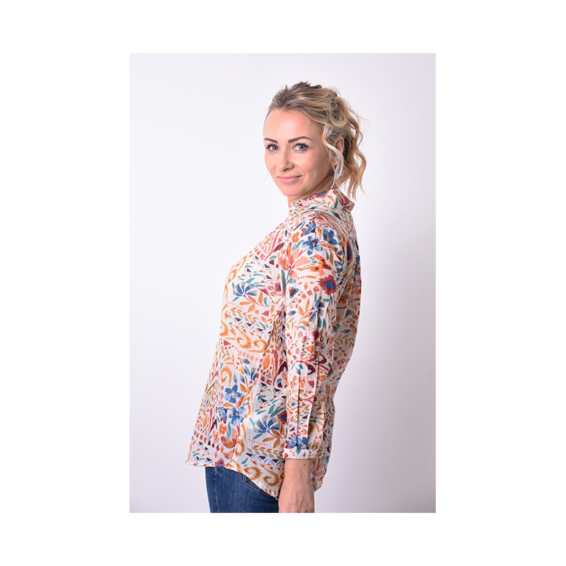 PALME chemise coton col V manches 3/4