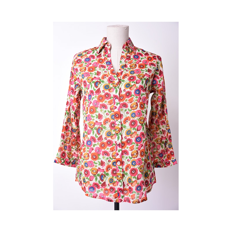 PALME chemise coton col V manches 3/4