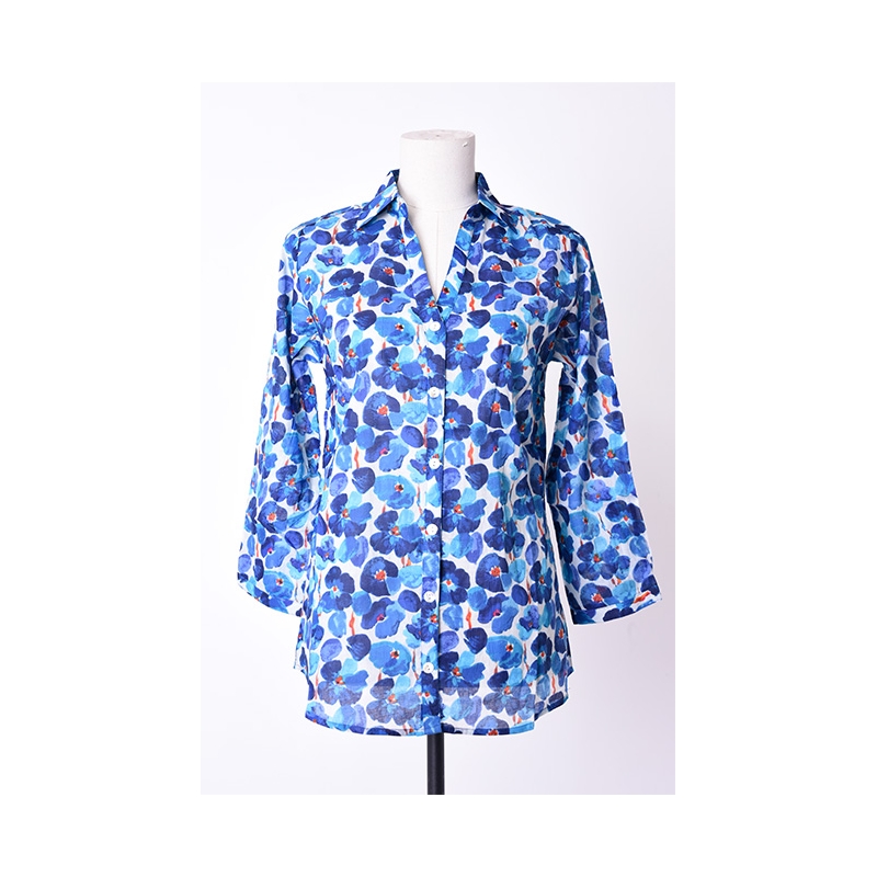 PALME chemise coton col V manches 3/4