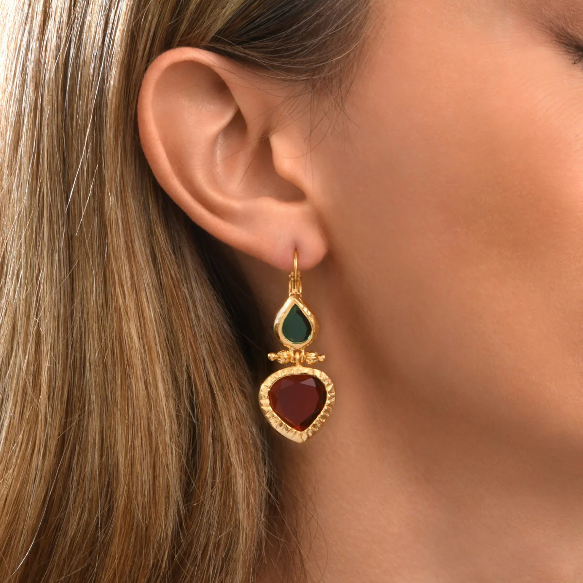 SATELLITE-PARIS Boucles d'oreilles dormeuses Bysance – rouge et turquoise