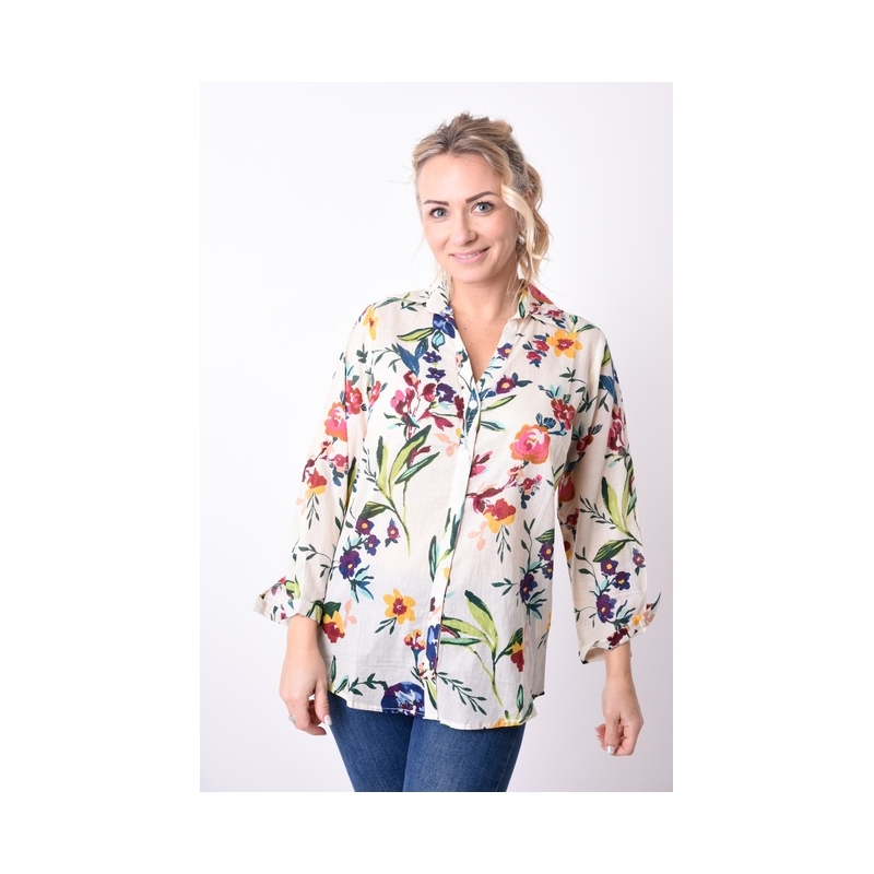 PALME chemise coton col V manches 3/4