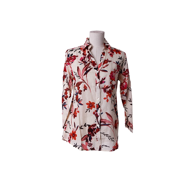 PALME chemise coton col V manches 3/4