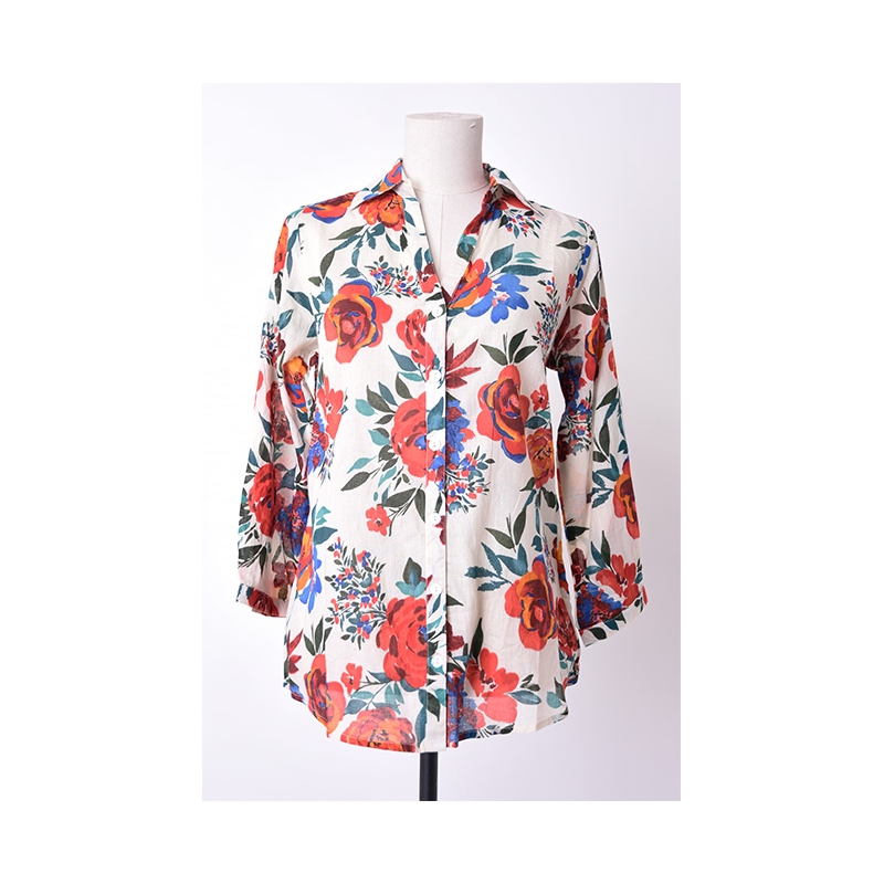 PALME chemise coton col V manches 3/4