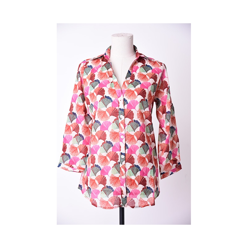 PALME chemise coton col V manches 3/4