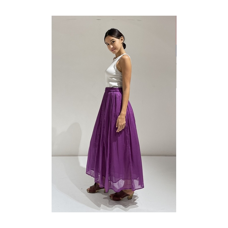 PALME Jupe Longue Coton Unie Taille Elastic